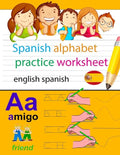 spanish alphabet practice worksheet english spanish: spanish alphabet chart, alphabet names, alphabet to english, english to spanish alphabet, learn s - Paperback