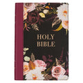 KJV Holy Bible, Thinline Large Print Faux Leather Red Letter Edition - Thumb Index & Ribbon Marker, King James Version, Black/Burgundy Printed Floral - Leather