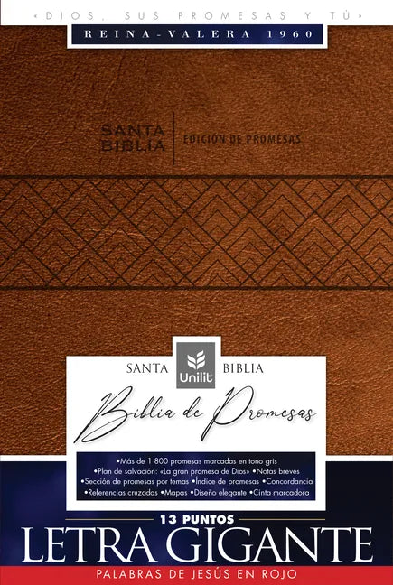 Santa Biblia de Promesas Reina Valera 1960 / Letra Gigante - 13 Puntos / Piel Especial Con Cierre / Café // Spanish Promise Bible Rvr 1960 / Giant Pri - Imitation Leather