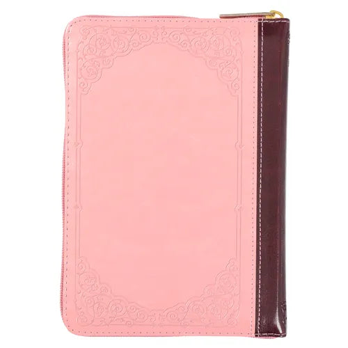 KJV Holy Bible, Compact Faux Leather Red Letter Edition - Ribbon Marker, King James Version, Pink/Burgundy, Zipper Closure - Leather