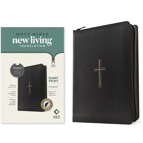 NLT Compact Giant Print Zipper Bible, Filament Enabled (Leatherlike, Black Cross, Indexed, Red Letter) - Imitation Leather