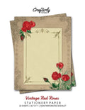 Vintage Red Roses Stationery Paper: Antique Letter Writing Paper for Home, Office, 25 Sheets (Border Paper Design) - Paperback