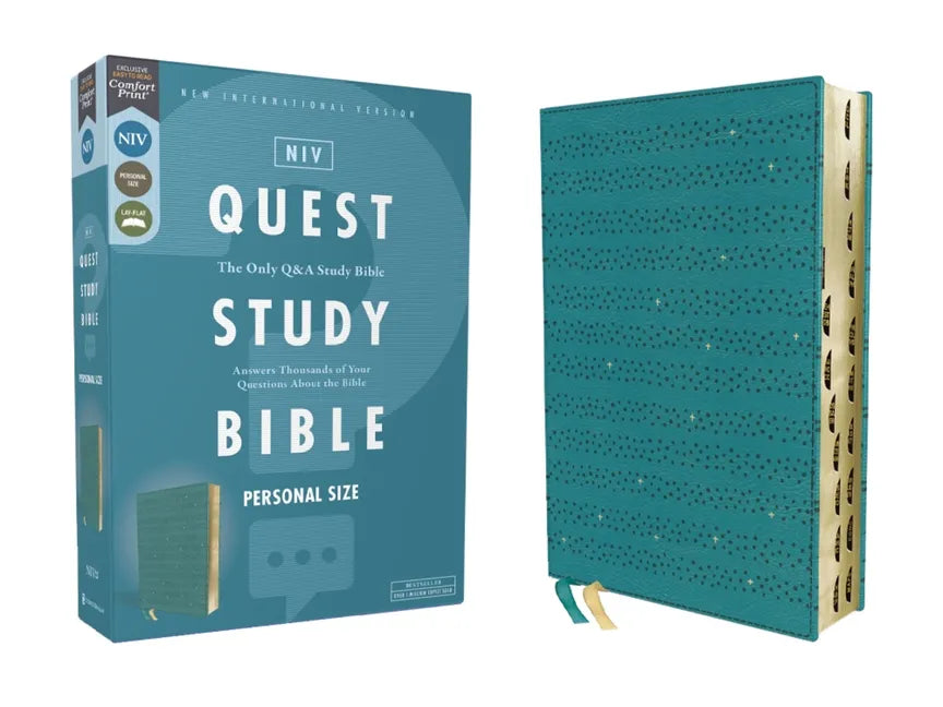 Niv, Quest Study Bible, Personal Size, Leathersoft, Teal, Thumb Indexed, Comfort Print: The Only Q and A Study Bible - Imitation Leather