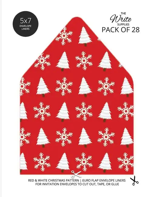Christmas Pattern Envelope Liners Euro Flap 5x7 with Red & White Design: For Invitation Envelopes for Holidays, Birthdays, Weddings (28 Pack) - Paperback