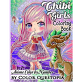 Chibi Girls Coloring Book Anime Color by Number: Adorable Kawaii Manga Mosaic Fantasy Scenes For Adults, Kids, and Teens - Paperback