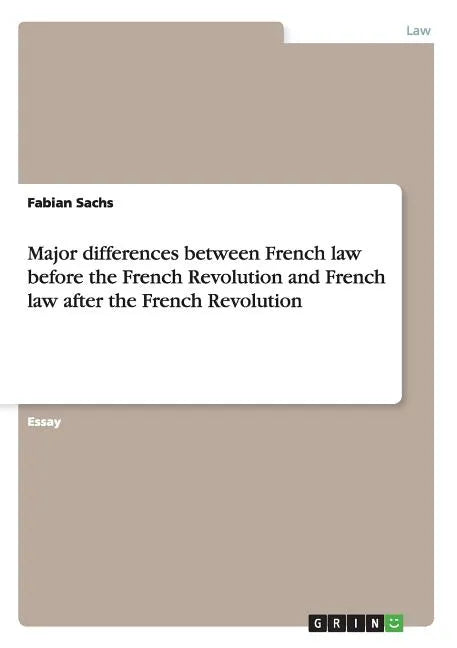 Major differences between French law before the French Revolution and French law after the French Revolution - Paperback