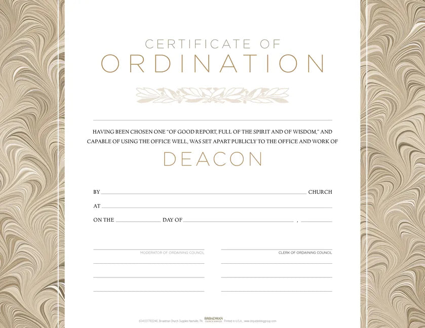 Certificate of Ordination for Deacon - Flat Opaque (Package of 6) - Loose Leaf