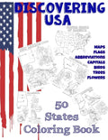 Discovering USA: 50 States coloring book: Maps, Flags, Abbreviations, Capitals, Birds, Trees, Flowers - Paperback