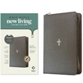 NLT Thinline Reference Zipper Bible, Filament Enabled (Leatherlike, Textured Cross Gray, Indexed, Red Letter) - Imitation Leather