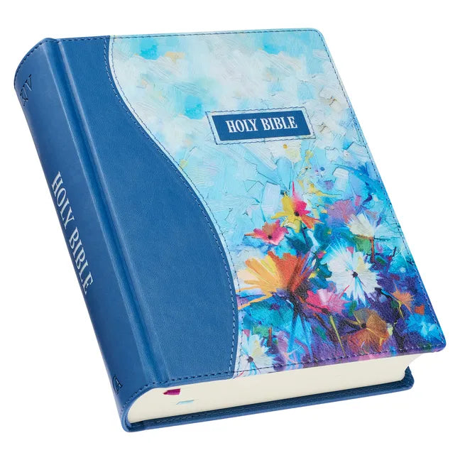 KJV Holy Bible, Note-Taking Bible, Faux Leather Hardcover - King James Version, Blue Floral Printed - Leather