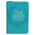 KJV Bible Pocket Faux Leather Teal W/Zipper - Leather