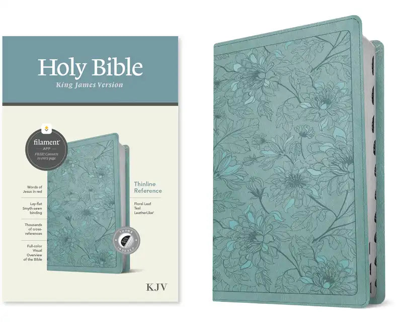 KJV Thinline Reference Bible, Filament Enabled (Leatherlike, Floral Leaf Teal, Indexed, Red Letter) - Imitation Leather