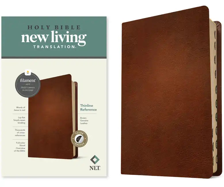 NLT Thinline Reference Bible, Filament Enabled (Genuine Leather, Brown, Indexed, Red Letter) - Leather