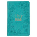 KJV Holy Bible, Standard Size Faux Leather Red Letter Edition - Thumb Index & Ribbon Marker, King James Version, Teal Floral Zipper Closure - Leather