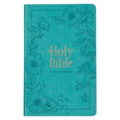 KJV Holy Bible, Standard Size Faux Leather Red Letter Edition - Thumb Index & Ribbon Marker, King James Version, Teal Floral Zipper Closure - Leather
