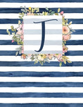 T: Letter T Monogram Initial Notebook - 8.5" x 11" - 100 pages, Dot Bullet Grid Pages- Watercolor Floral Notebook - Paperback