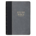 KJV Study Bible, Standard King James Version Holy Bible, Thumb Tabs, Ribbons, Vegan Leather, Gray/Black Two-Tone - Leather