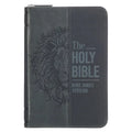 KJV Bible Pocket W/Zip Faux Leather, Black/Gray - Leather