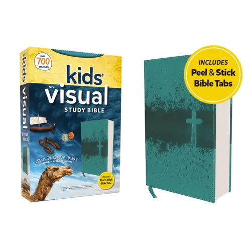Niv, Kids' Visual Study Bible, Leathersoft, Teal, Full Color Interior, Peel/Stick Bible Tabs: Explore the Story of the Bible---People, Places, and His - Imitation Leather