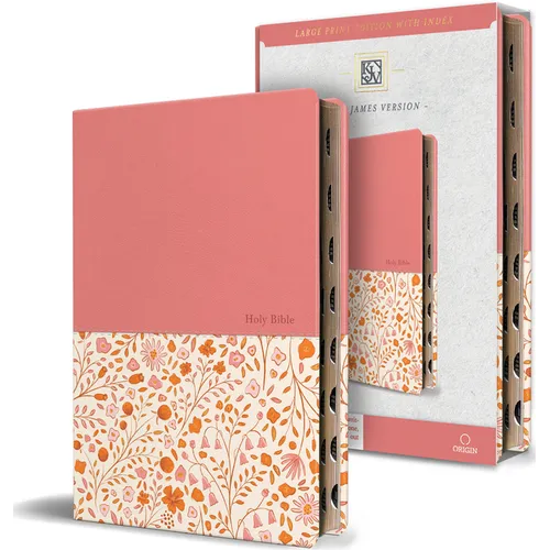 KJV Holy Bible, Large Print Handy Size Format, 2 Piece Pink Floral Leathersoft with Ribbon Marker, Red Letter, Thumb Index - Hardcover