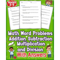 Math Word Problems Addition Subtraction Multiplication and Division With Answers Grades 3-5: Simplify one-step challenges with addition and subtractio - Paperback