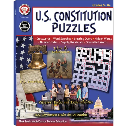 U.S. Constitution Puzzles Workbook, Grades 5 - 12 - Paperback