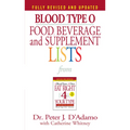 Blood Type O Food, Beverage and Supplement Lists - Mass Market Paperbound