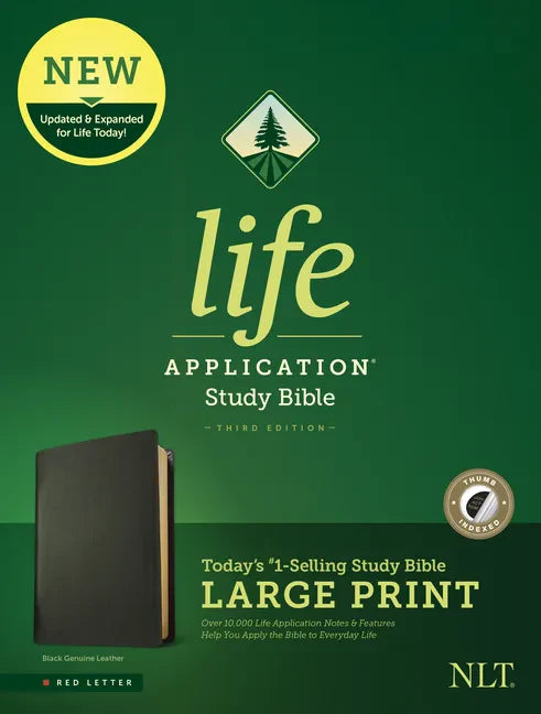 NLT Life Application Study Bible, Third Edition, Large Print (Red Letter, Genuine Leather, Black, Indexed) - Leather
