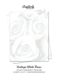 Vintage White Roses Stationery Paper: Cute Letter Writing Paper for Home, Office, 25 Count, Floral Print - Paperback