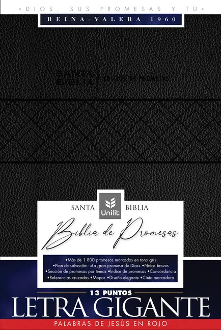 Santa Biblia de Promesas Reina Valera 1960 / Letra Gigante - 13 Puntos / Piel Especial Con Cierre / Negra // Spanish Promise Bible Rvr60 / Giant Print - Imitation Leather