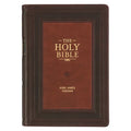 KJV Study Bible, Large Print King James Version Holy Bible, Thumb Tabs, Ribbons, Faux Leather Burgundy/Toffee Debossed - Leather