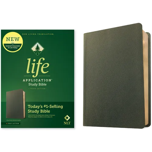 NLT Life Application Study Bible, Third Edition (Genuine Leather, Olive Green, Red Letter) - Leather