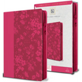 KJV Holy Bible, Large Print Handy Size, Fuchsia Premium Imitation Leather W/Ribbon Marker, Red Letter, Zipper - Paperback