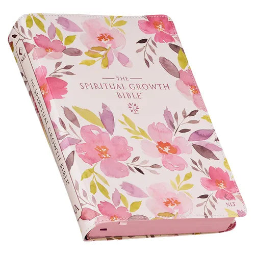 The Spiritual Growth Bible, Study Bible, NLT - New Living Translation Holy Bible, Faux Leather, Pink Purple Printed Floral - Leather