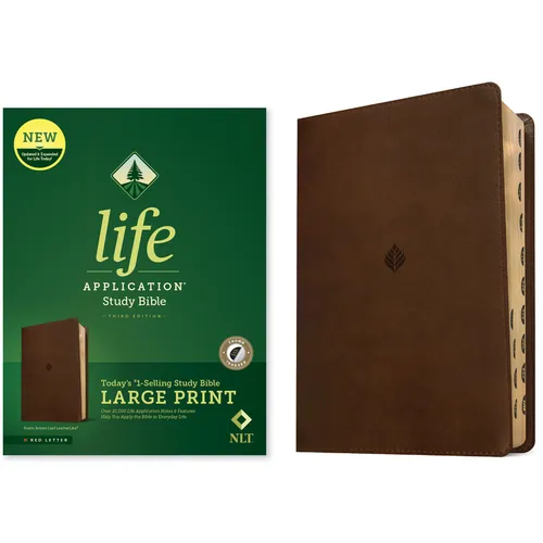 NLT Life Application Study Bible, Third Edition, Large Print (Leatherlike, Rustic Brown Leaf, Indexed, Red Letter) - Imitation Leather