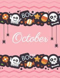 October: Boo boo Halloween pink cover and dotted pages, Extra large (8.5 x 11) inches, 110 pages, White paper - Paperback