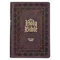 KJV Study Bible, Large Print King James Version Holy Bible, Thumb Tabs, Ribbons, Faux Leather Dark Brown Debossed - Leather