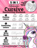 Unicorn Cursive Handwriting Workbook: 5-in-1 Cursive Handwriting Practice Books Beginning to Master For Kids: Tracing Letters, Connecting Cursive Lett - Paperback