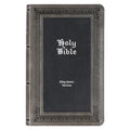 KJV Holy Bible, Giant Print Standard Size Faux Leather Red Letter Edition - Thumb Index & Ribbon Marker, King James Version, Gray/Black - Leather