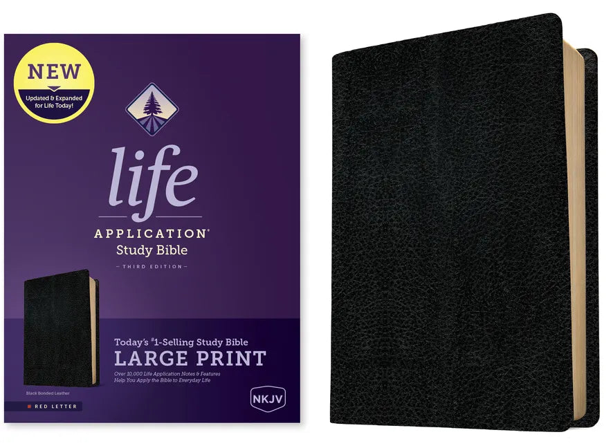 NKJV Life Application Study Bible, Third Edition, Large Print (Bonded Leather, Black, Red Letter) - Bonded Leather