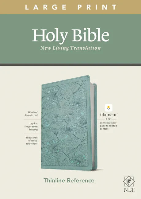 NLT Large Print Thinline Reference Bible, Filament Enabled Edition (Red Letter, Leatherlike, Floral/Teal) - Imitation Leather