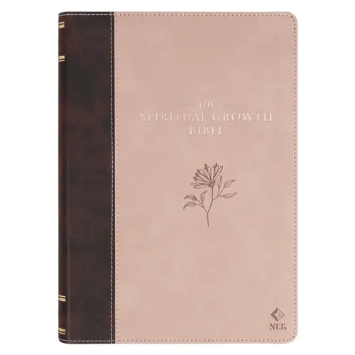 The Spiritual Growth Bible, Study Bible, NLT - New Living Translation Holy Bible, Vegan Leather, Brown/Pink Two-Tone - Leather