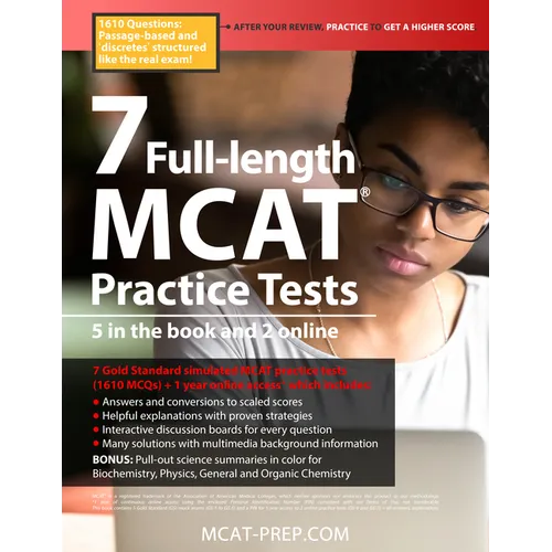 7 Full-Length MCAT Practice Tests: 5 in the Book and 2 Online, 1610 MCAT Practice Questions Based on the Aamc Format - Paperback