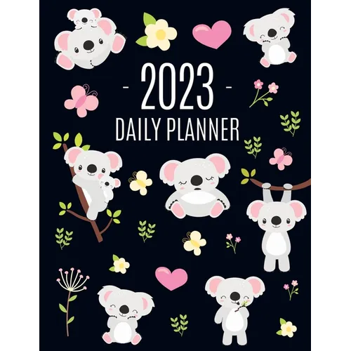 Koala Planner 2023: Australian Outback Animal Agenda: January-December Pretty Pink Butterflies & Yellow Flowers Monthly Scheduler For Work or Office - Paperback